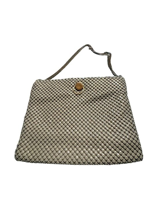 Handbags - Vintage 80s Silver Mesh Shoulder Bag With Chain Strap & Clasp Closure